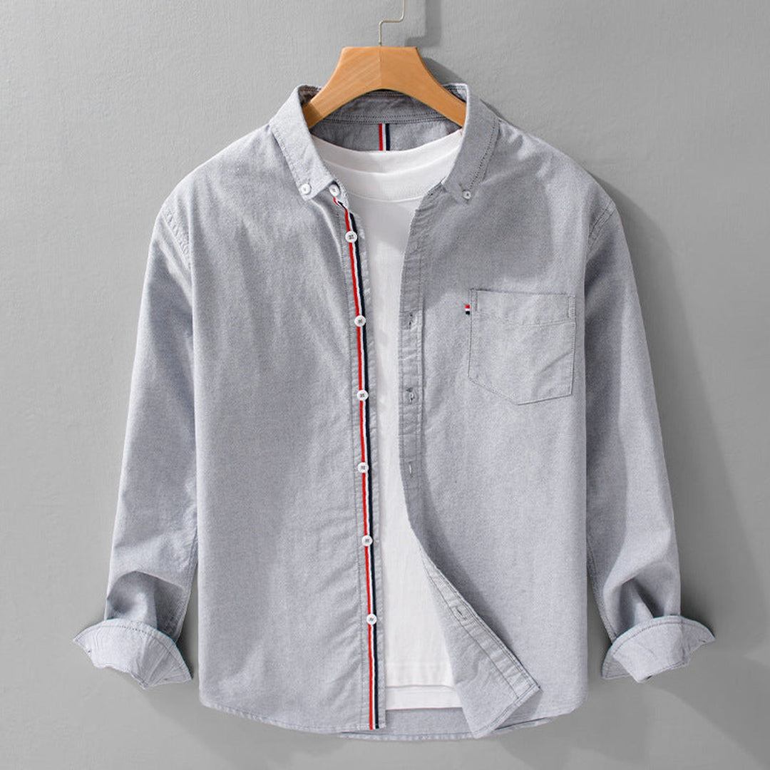 Men's Lightweight Linen Shirt – Striped Placket Detail – Grey