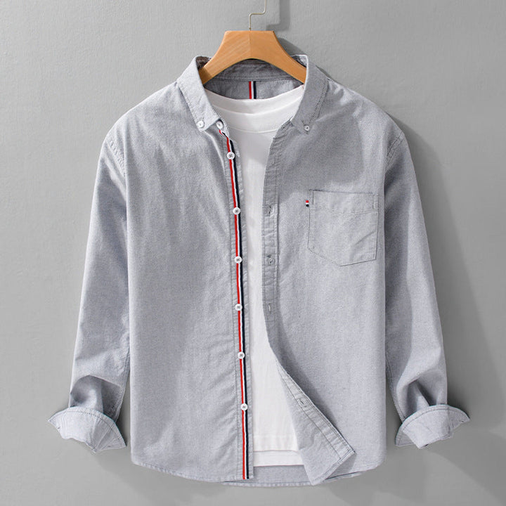 Men's Lightweight Linen Shirt – Striped Placket Detail – Grey