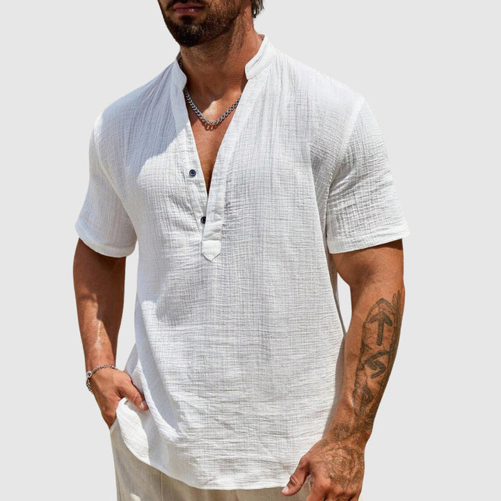 Men's Textured Cotton Short Sleeve Shirt – Breathable Summer Style – White