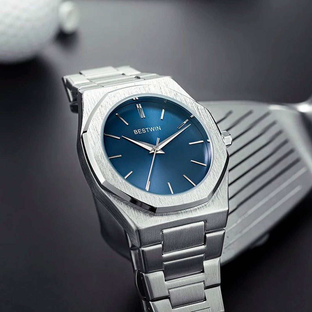 Men's Brushed Stainless Steel Watch – Octagonal Dress Timepiece – view 3