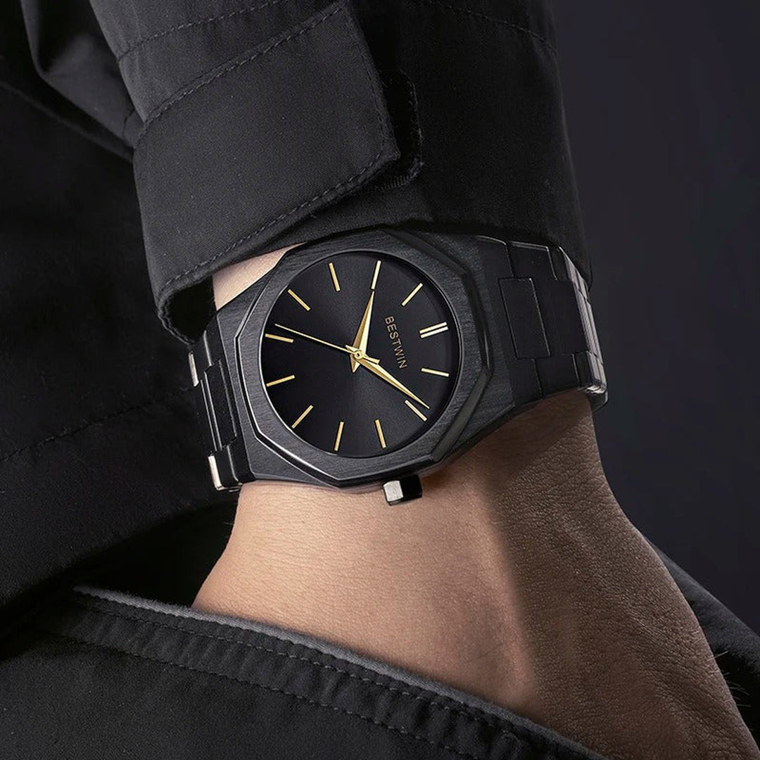 Men's Brushed Stainless Steel Watch – Octagonal Dress Timepiece – view 5