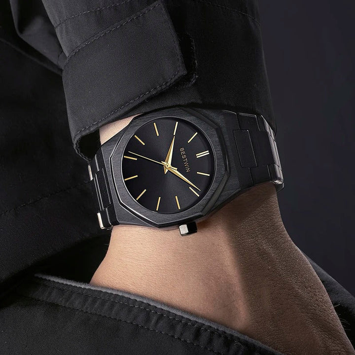 Men's Brushed Stainless Steel Watch – Octagonal Dress Timepiece – view 5