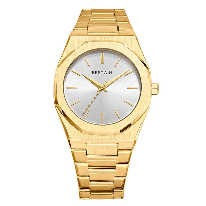 Men's Brushed Stainless Steel Watch – Octagonal Dress Timepiece – view 10