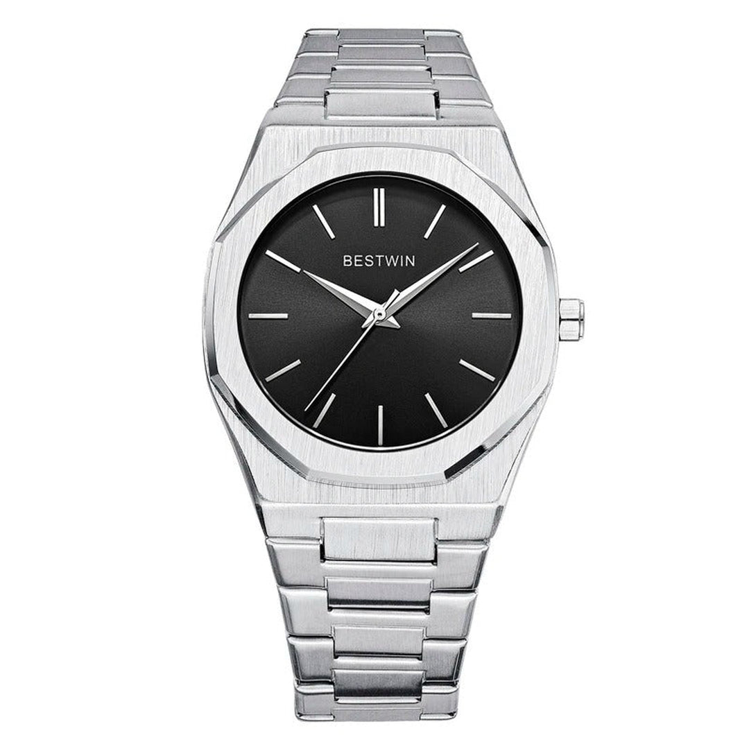 Men's Brushed Stainless Steel Watch – Octagonal Dress Timepiece – view 12
