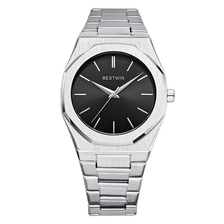 Men's Brushed Stainless Steel Watch – Octagonal Dress Timepiece – view 12