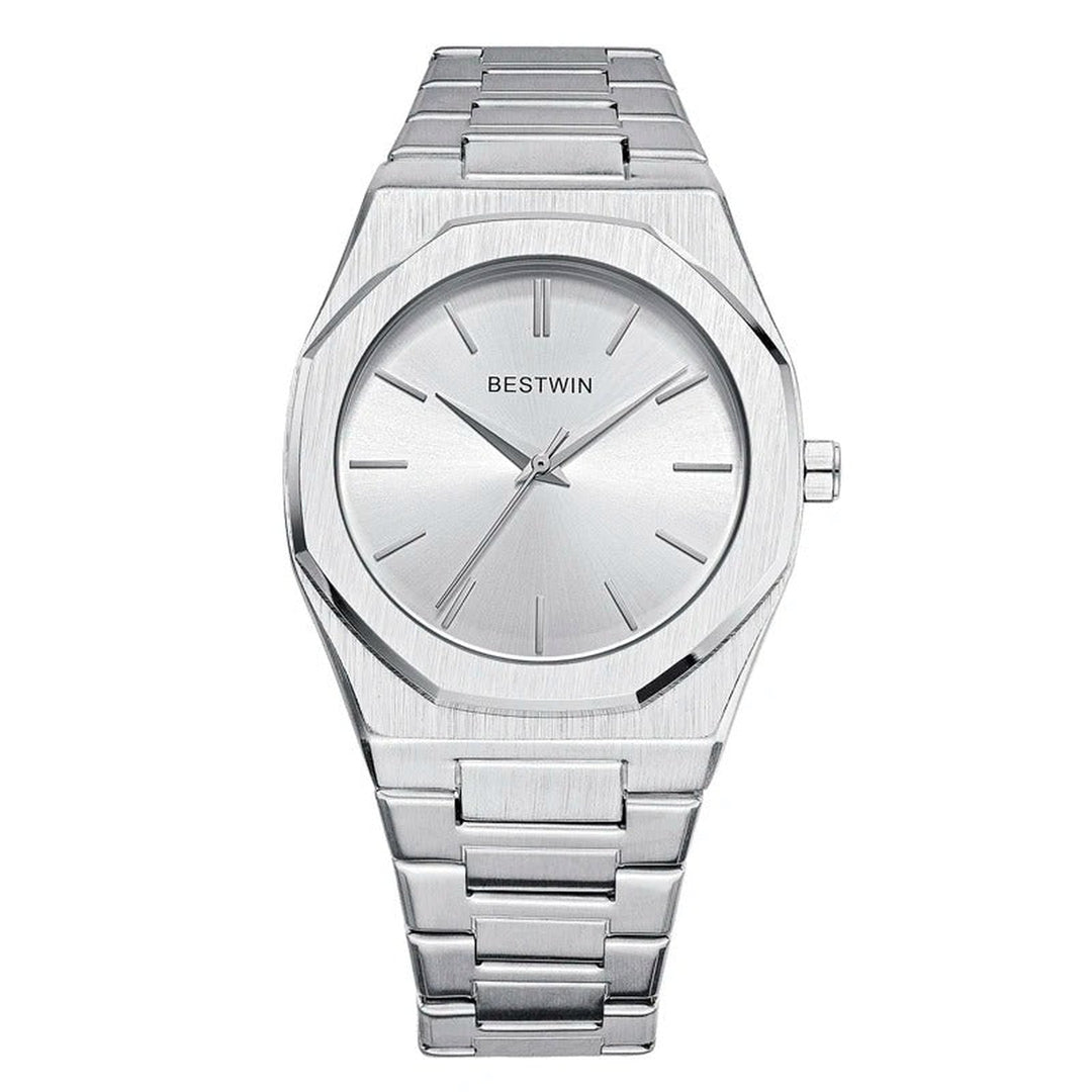 Men's Brushed Stainless Steel Watch – Octagonal Dress Timepiece