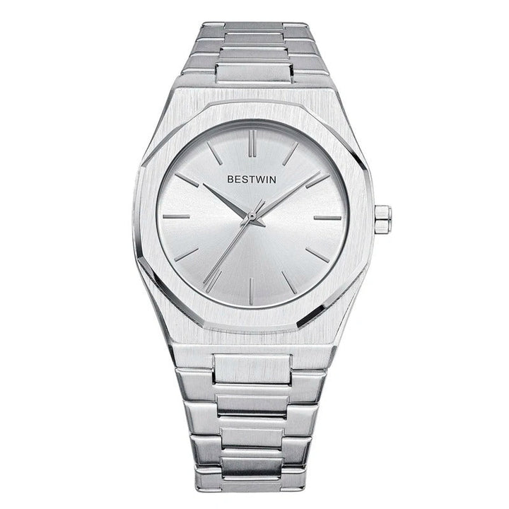 Men's Brushed Stainless Steel Watch – Octagonal Dress Timepiece