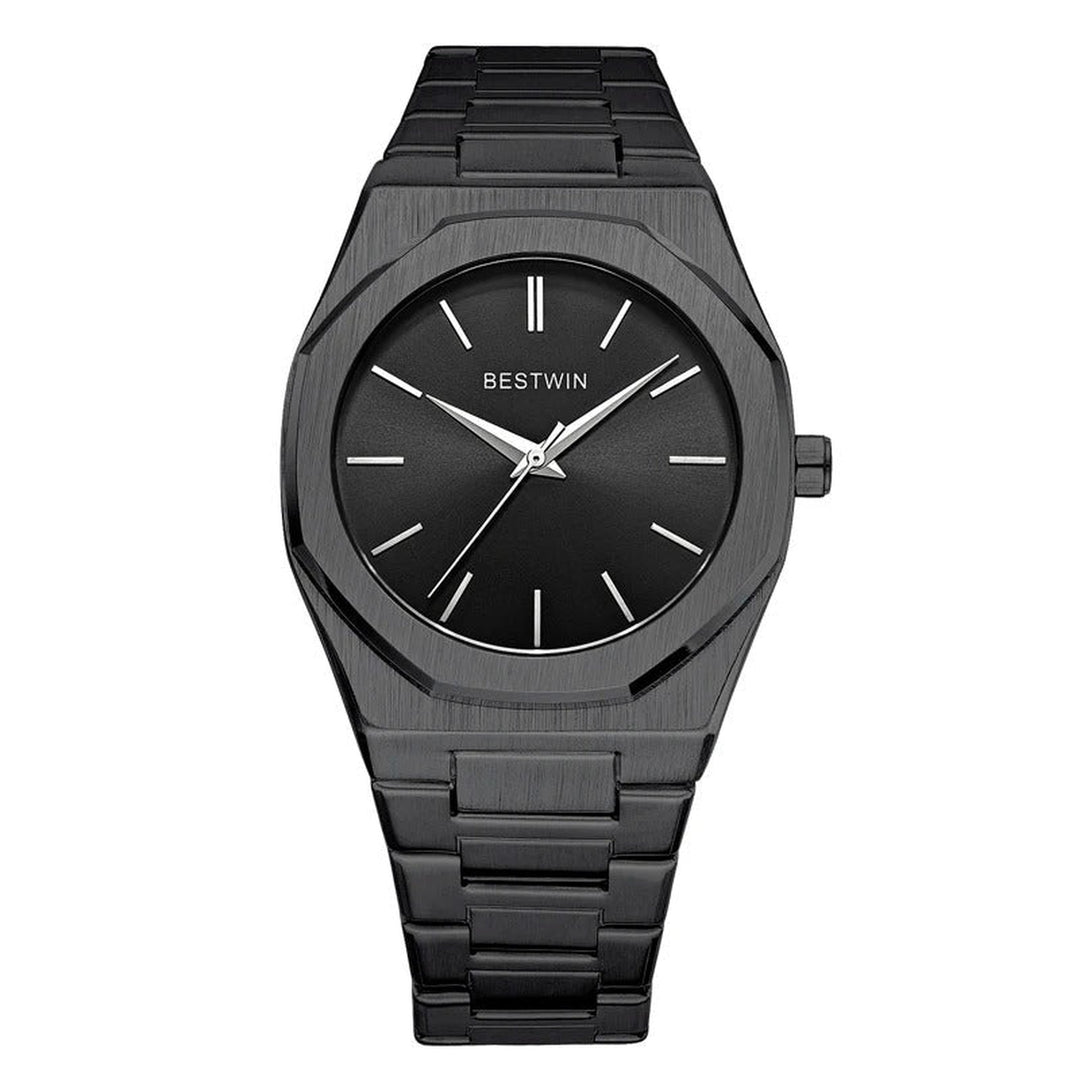 Men's Brushed Stainless Steel Watch – Octagonal Dress Timepiece