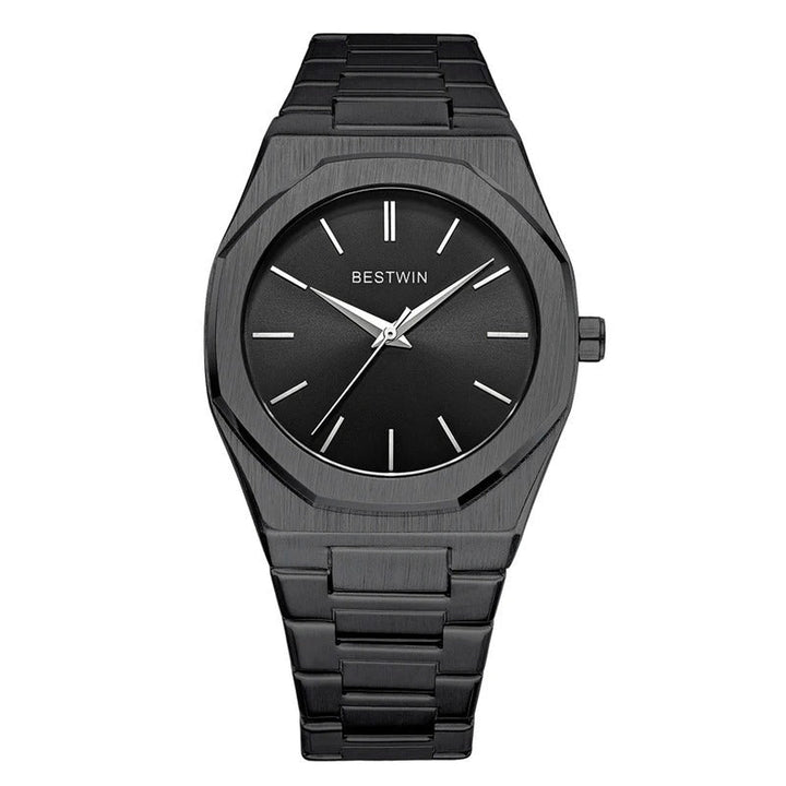 Men's Brushed Stainless Steel Watch – Octagonal Dress Timepiece
