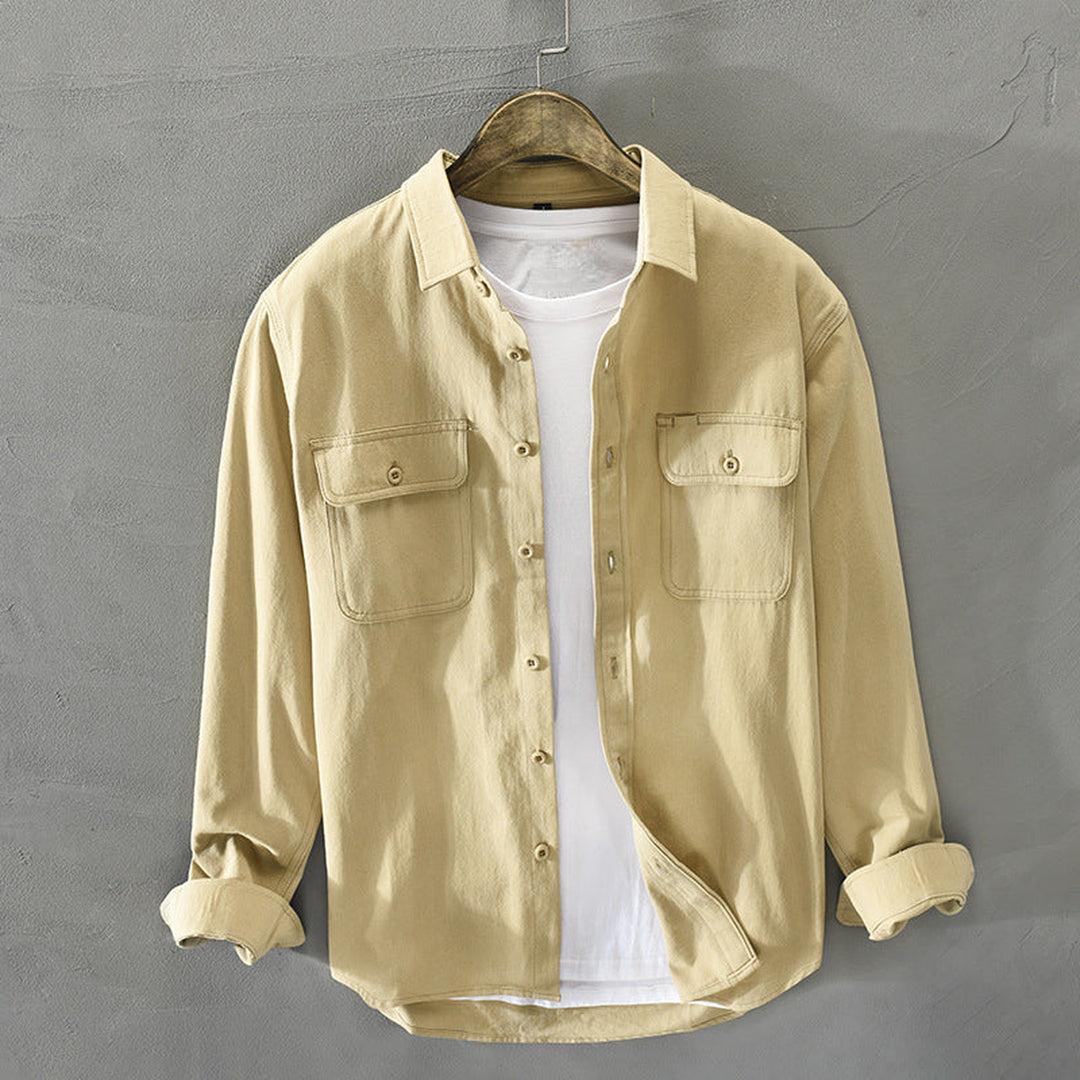 Men's Linen Shirt with Flap Pockets – Breathable All-Season Style – Cream