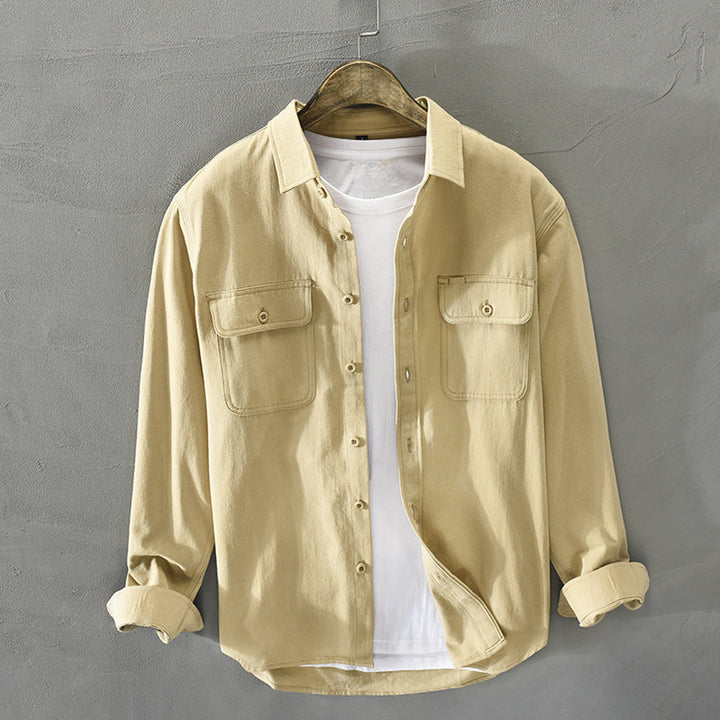 Men's Linen Shirt with Flap Pockets – Breathable All-Season Style – Cream