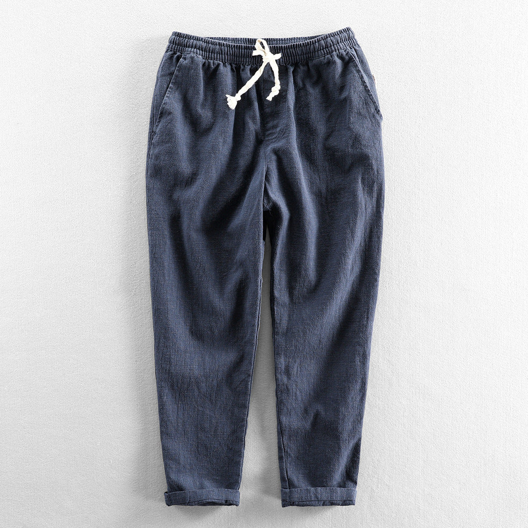 Men's Linen Drawstring Trousers – Relaxed Summer Tailoring – Brown