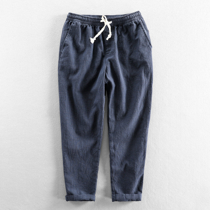 Men's Linen Drawstring Trousers – Relaxed Summer Tailoring – Brown