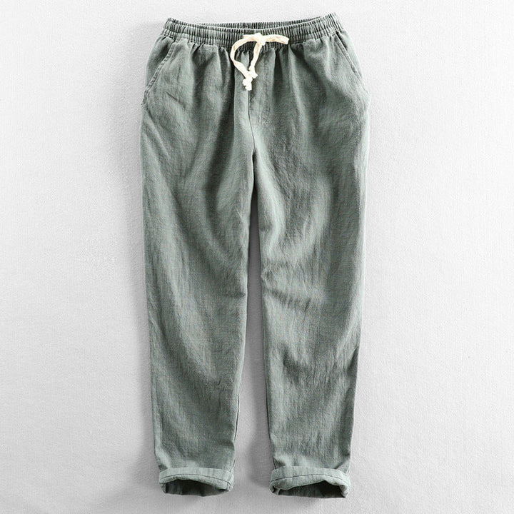 Men's Linen Drawstring Trousers – Relaxed Summer Tailoring – Green