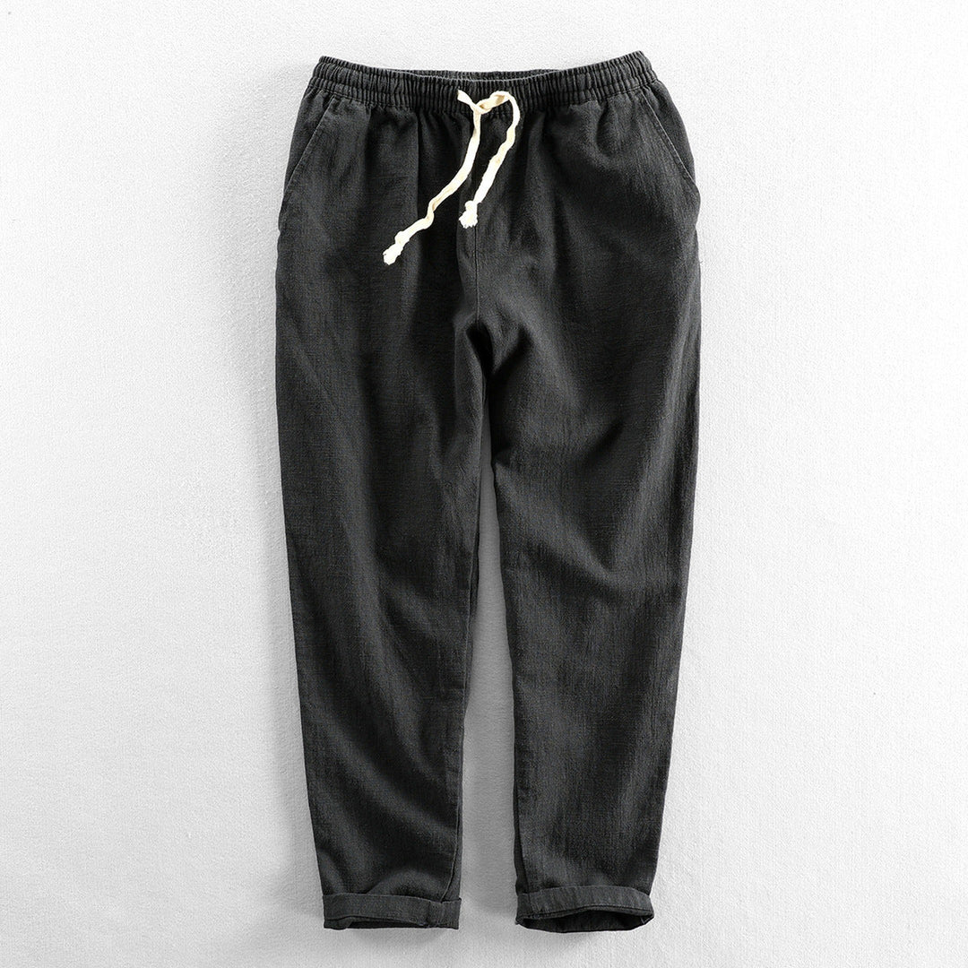 Men's Linen Drawstring Trousers – Relaxed Summer Tailoring – Black