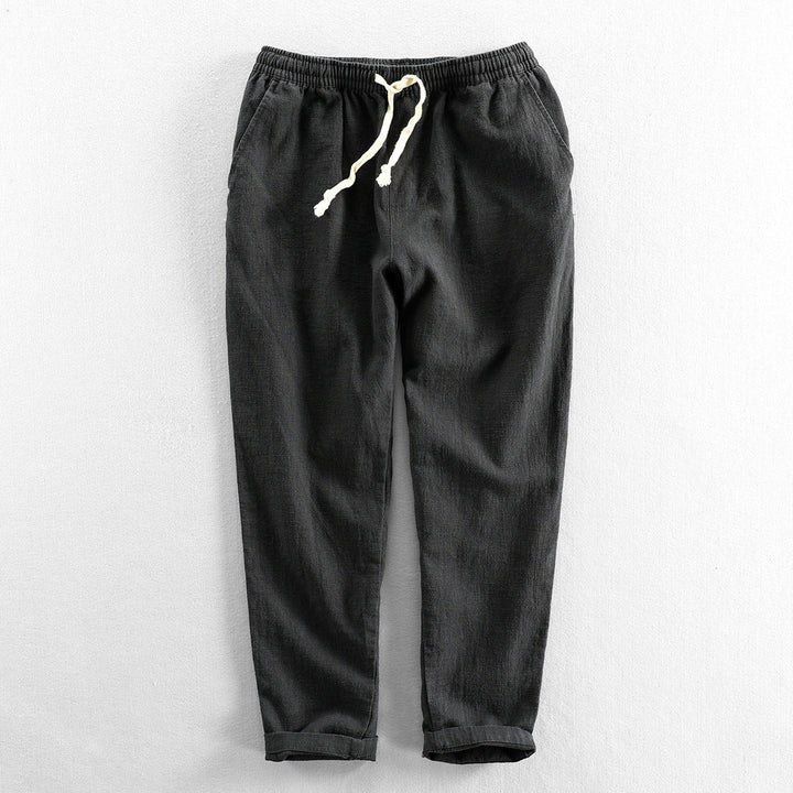Men's Linen Drawstring Trousers – Relaxed Summer Tailoring – Black