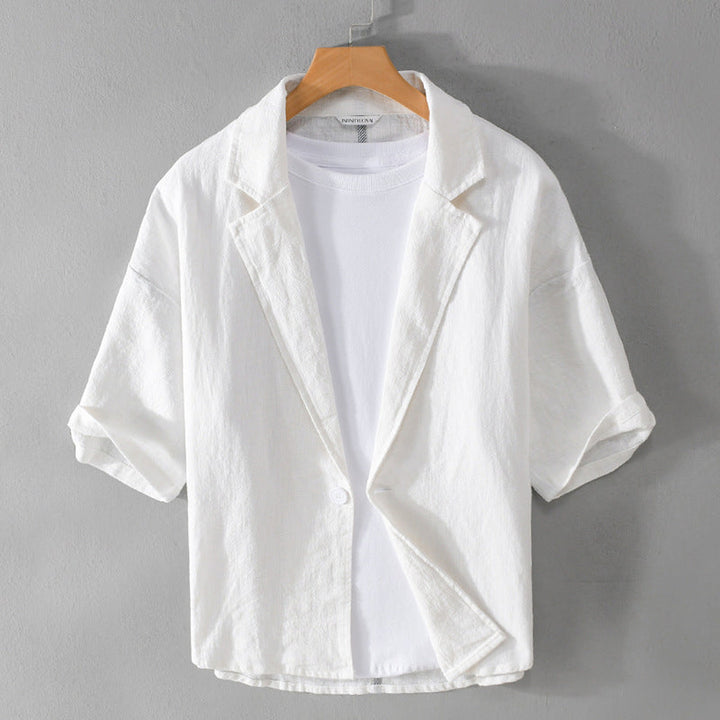 Men's Linen Blend Summer Blazer – Relaxed Tailored Jacket – Beige