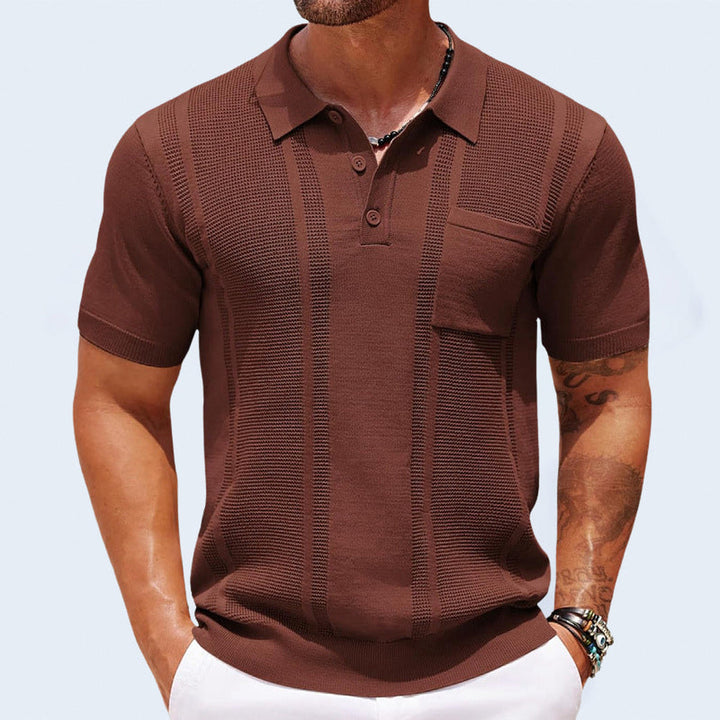 Men's Knitted Polo Shirt – Breathable Textured Summer Top – Khaki