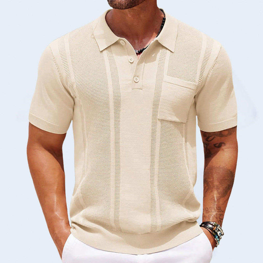 Men's Knitted Polo Shirt – Breathable Textured Summer Top – Brown