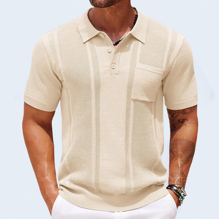 Men's Knitted Polo Shirt – Breathable Textured Summer Top – Brown