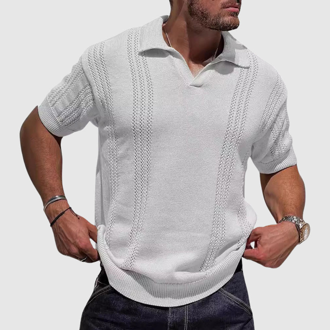 Men's Cotton-Blend Knitted Polo Shirt – Smart Casual Texture – White