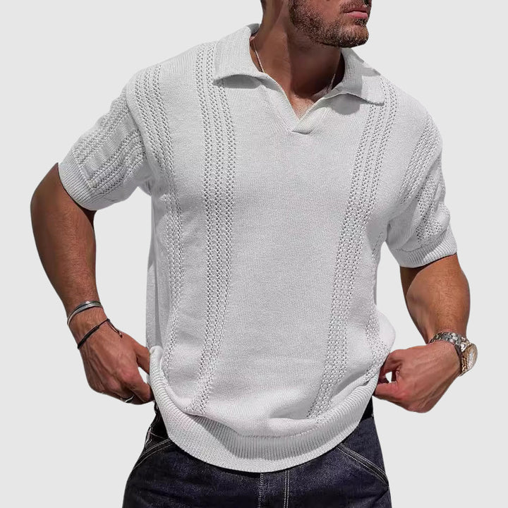 Men's Cotton-Blend Knitted Polo Shirt – Smart Casual Texture – White