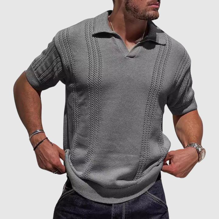 Men's Cotton-Blend Knitted Polo Shirt – Smart Casual Texture – Grey