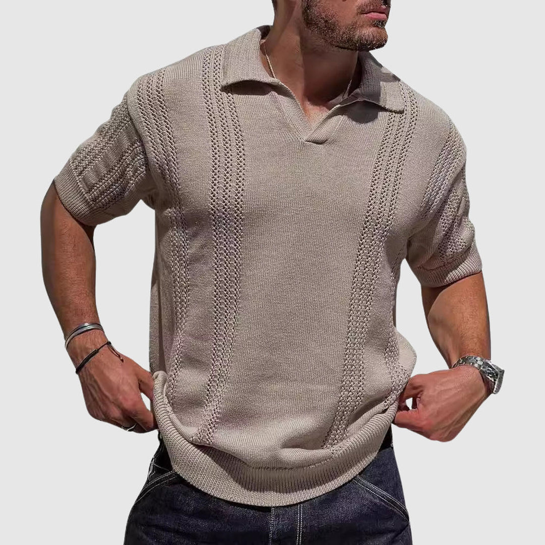 Men's Cotton-Blend Knitted Polo Shirt – Smart Casual Texture – Khaki