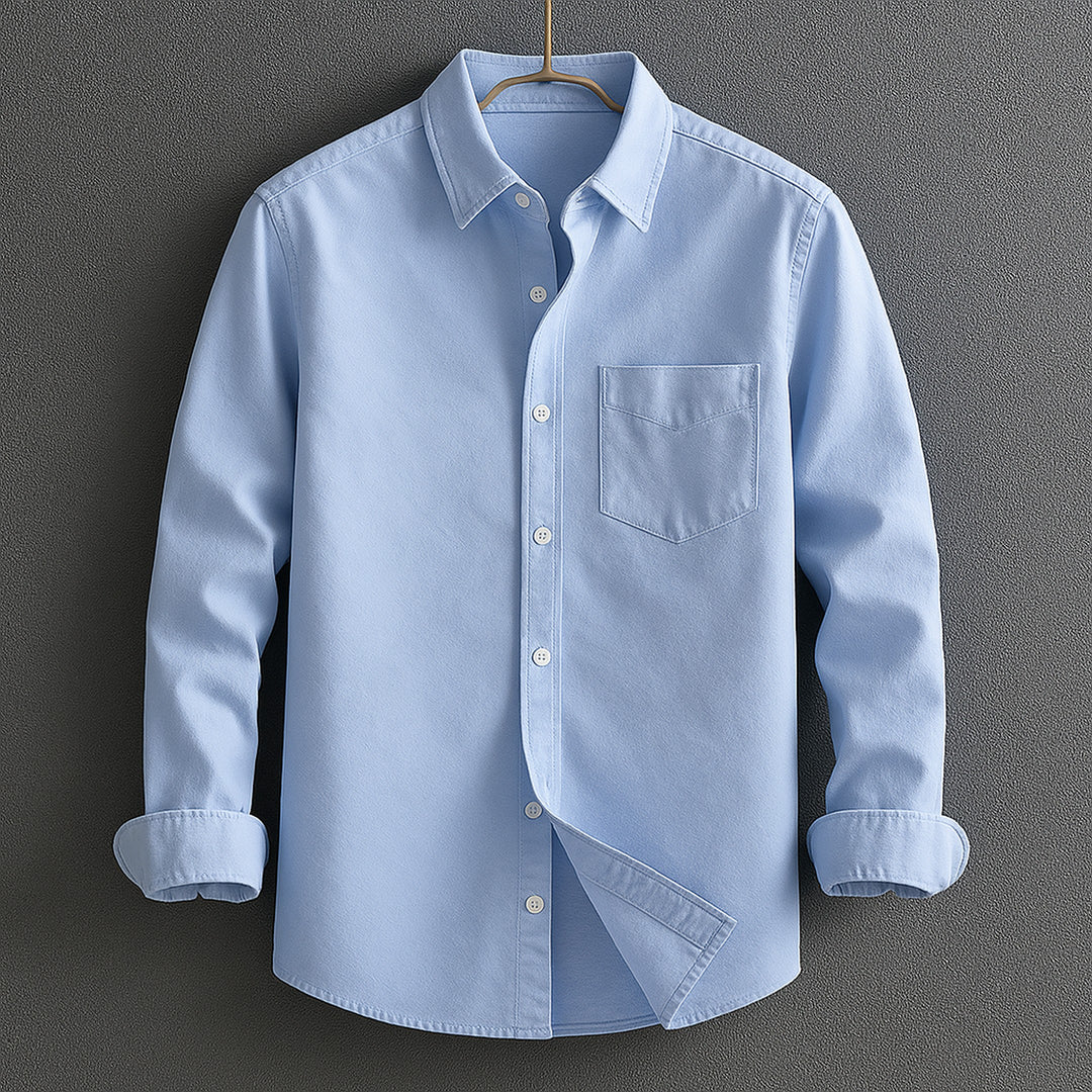 Men's Cotton Oxford Shirt – Classic Smart Casual Button-Down – Light Blue