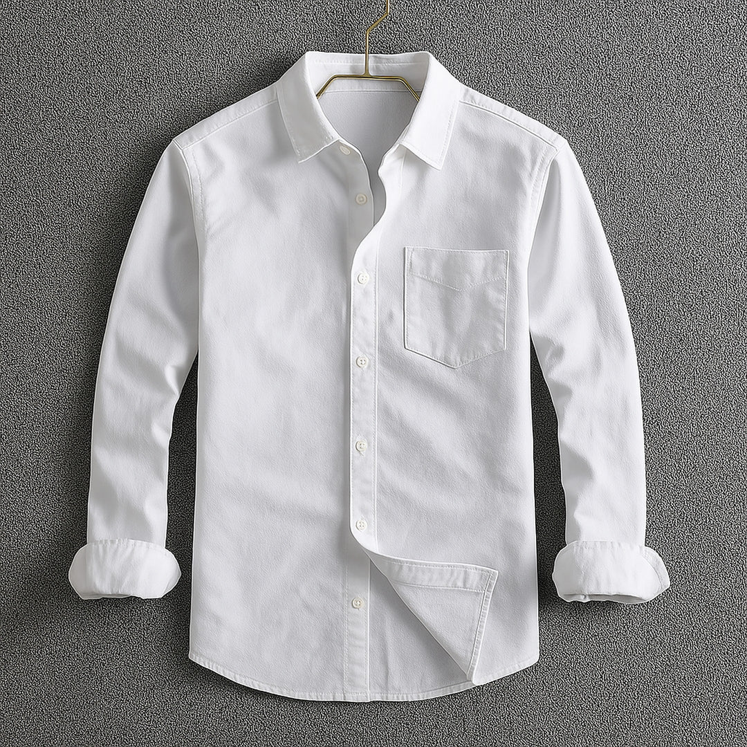 Men's Cotton Oxford Shirt – Classic Smart Casual Button-Down – White