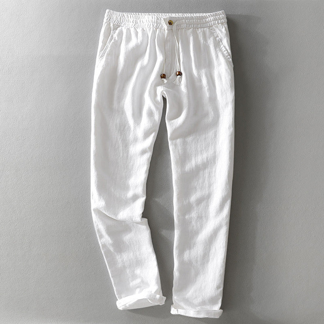 Men's Linen Blend Trousers – Relaxed Drawstring Summer Trousers – Navy
