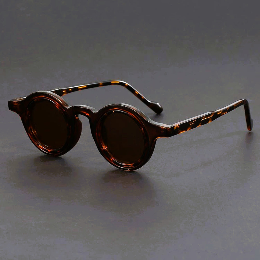 Men's Round Acetate Sunglasses – Retro Frames with UV Protection – Brown