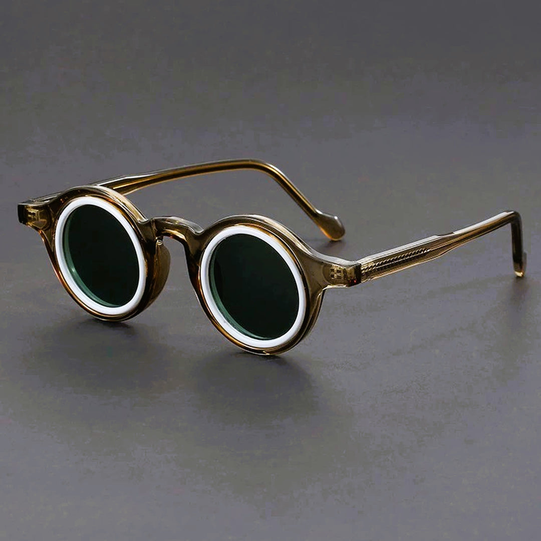 Men's Round Acetate Sunglasses – Retro Frames with UV Protection – Olive Clear