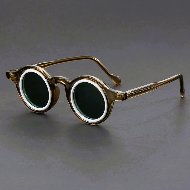 Men's Round Acetate Sunglasses – Retro Frames with UV Protection – Olive Clear