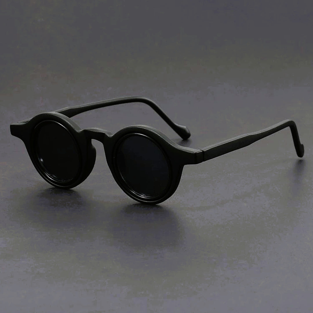 Men's Round Acetate Sunglasses – Retro Frames with UV Protection – Black
