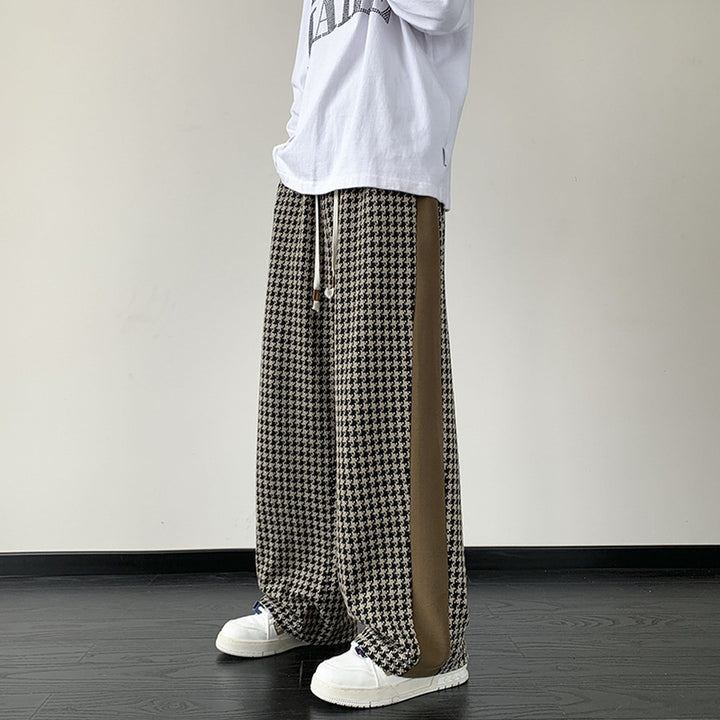 Men's Houndstooth Wide-Leg Trousers – Relaxed Drawstring Fit – view 4