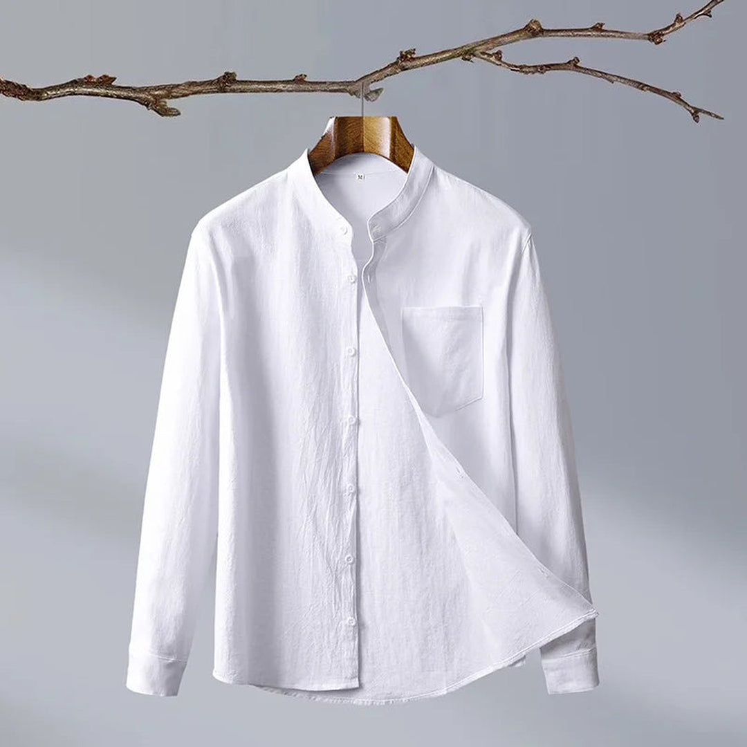 Men's Linen Blend Grandad Collar Shirt – Tailored Summer Fit – view 3