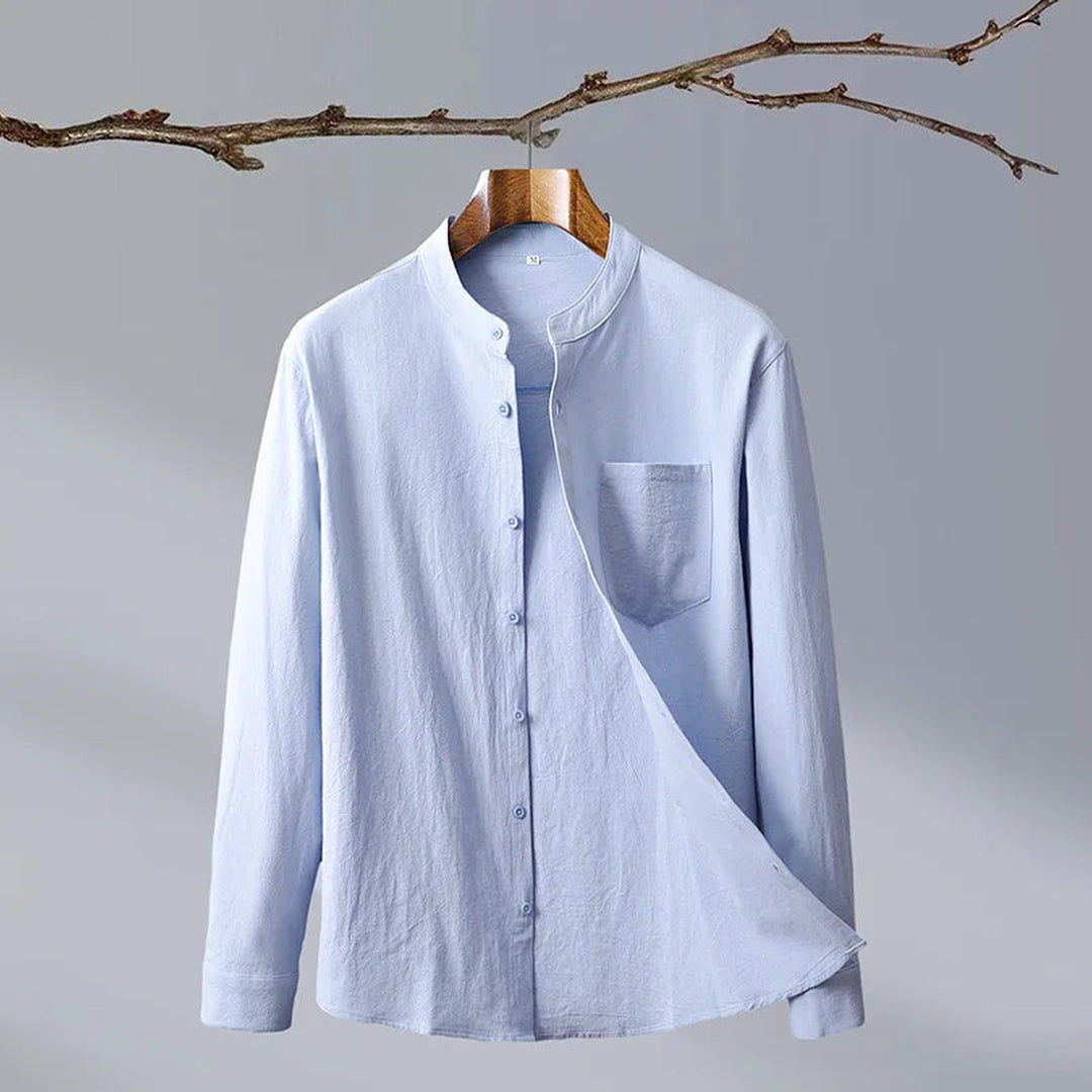 Men's Linen Blend Grandad Collar Shirt – Tailored Summer Fit – view 5