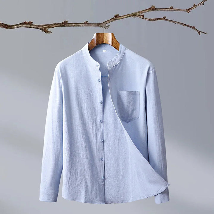 Men's Linen Blend Grandad Collar Shirt – Tailored Summer Fit – view 5