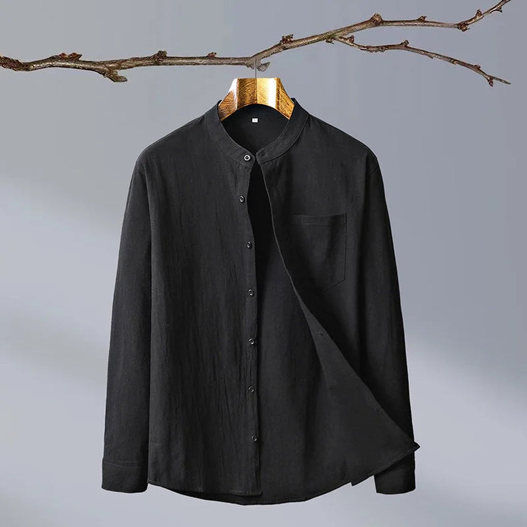 Men's Linen Blend Grandad Collar Shirt – Tailored Summer Fit – view 7