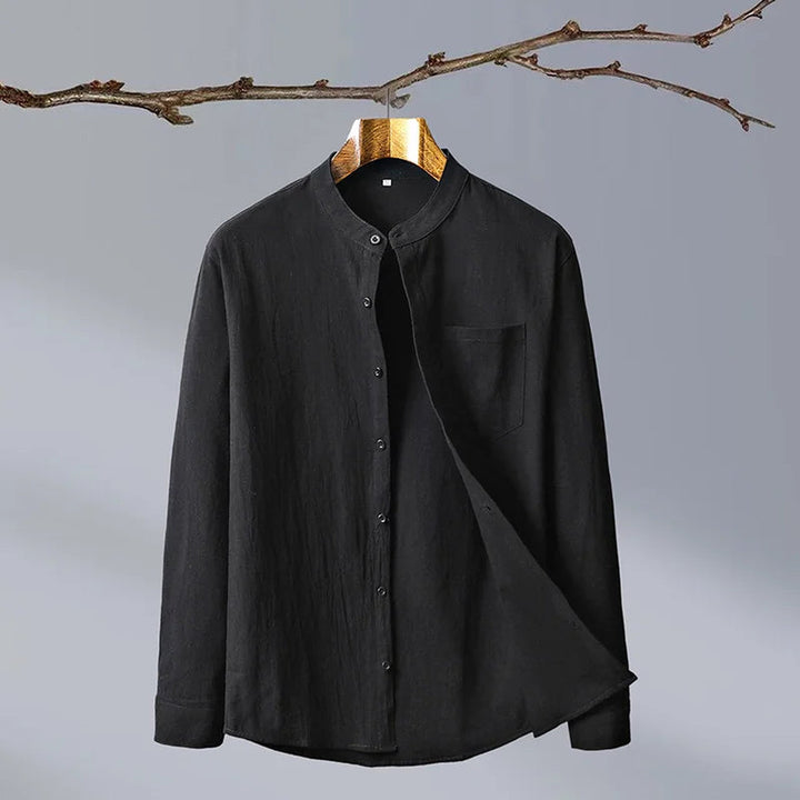 Men's Linen Blend Grandad Collar Shirt – Tailored Summer Fit – view 7