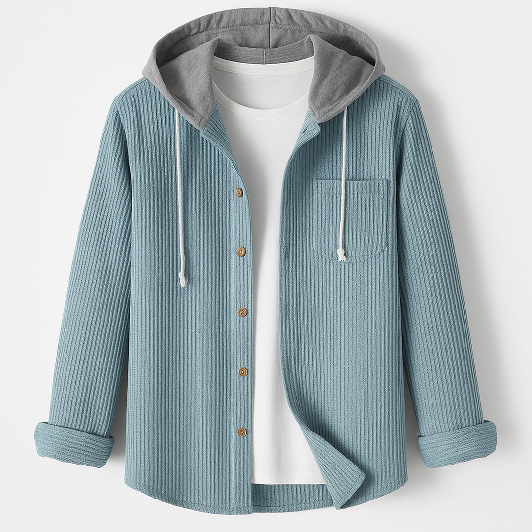 Men's Corduroy Button-Up Hoodie – Ridge Textured Layer – view 2