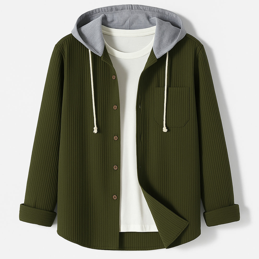 Men's Corduroy Button-Up Hoodie – Ridge Textured Layer – view 3