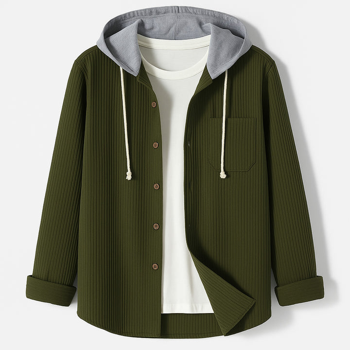 Men's Corduroy Button-Up Hoodie – Ridge Textured Layer – view 3