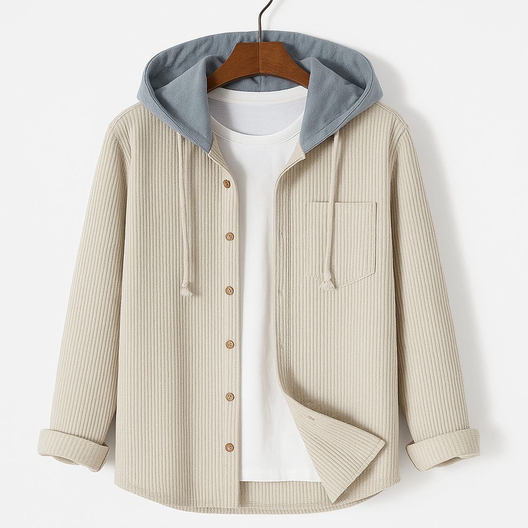 Men's Corduroy Button-Up Hoodie – Ridge Textured Layer – view 4