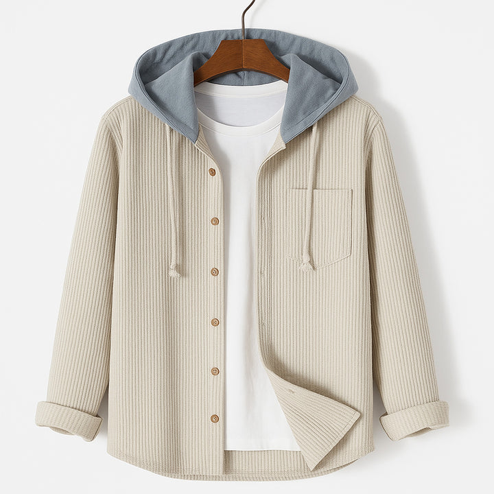 Men's Corduroy Button-Up Hoodie – Ridge Textured Layer – view 4