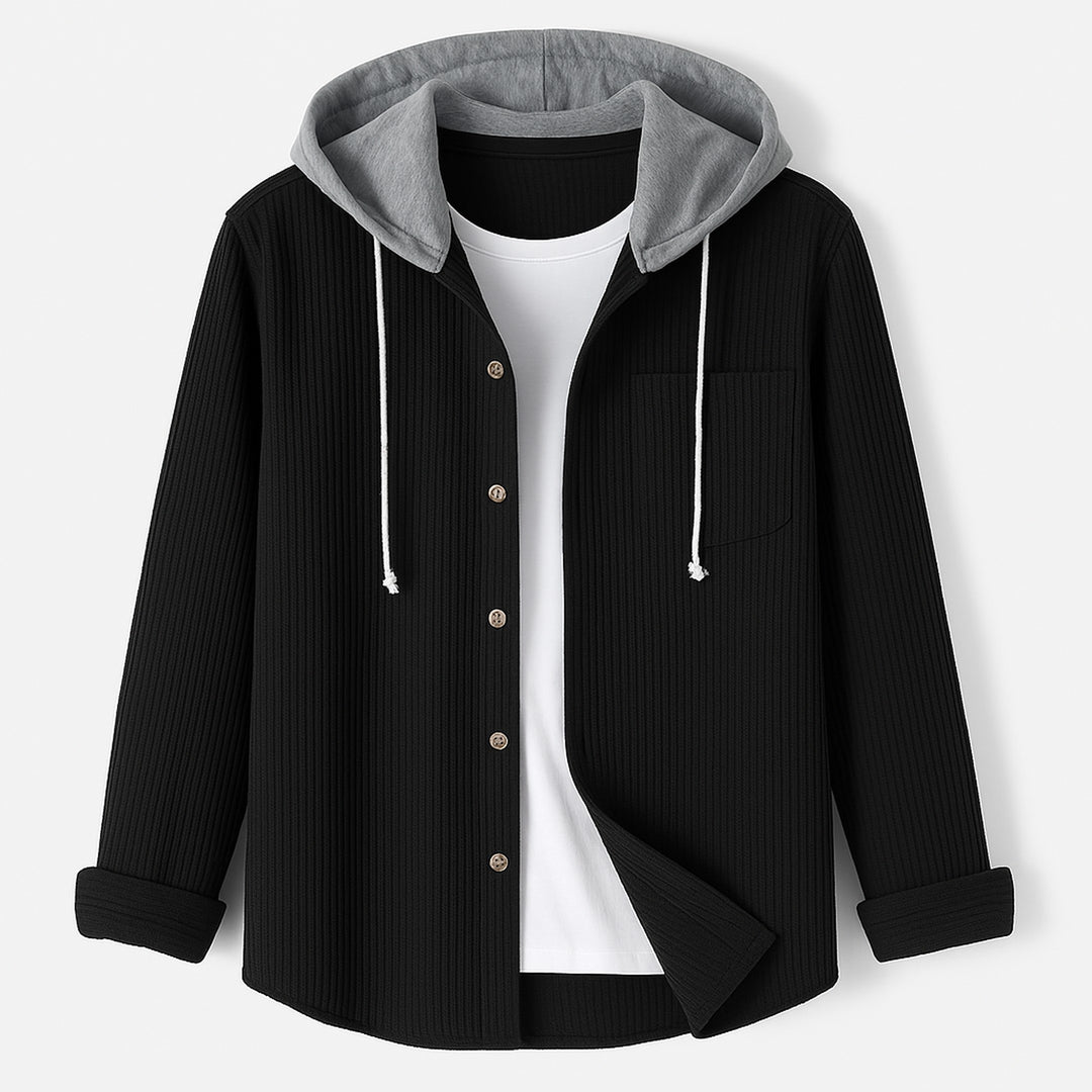Men's Corduroy Button-Up Hoodie – Ridge Textured Layer – view 5