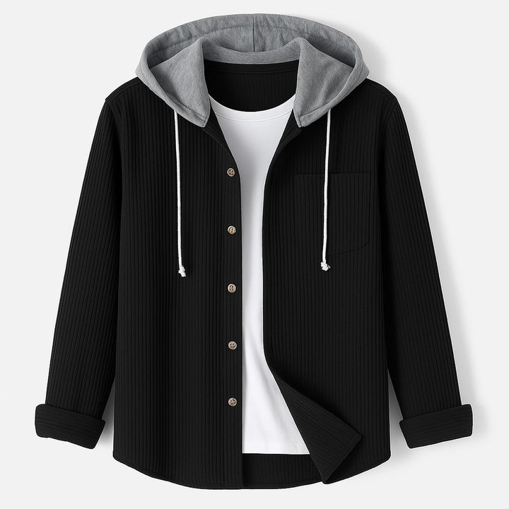 Men's Corduroy Button-Up Hoodie – Ridge Textured Layer – view 5