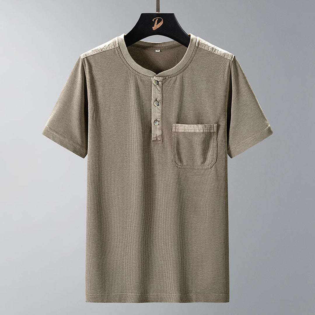 Men's Waffle-Knit Henley Top – Short Sleeve Casual Layer – view 4