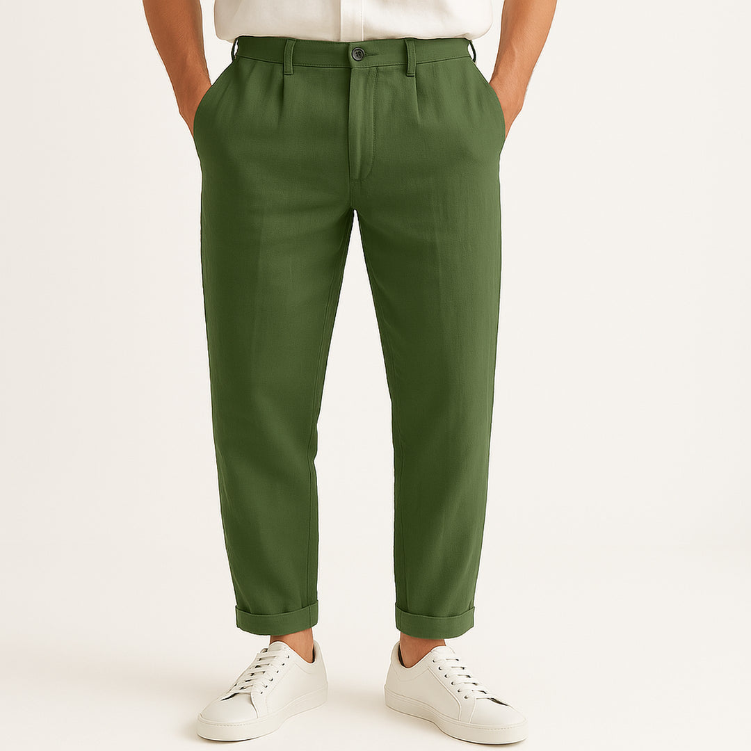 Men's Linen Blend Straight-Leg Trousers – Breathable Summer Wear – Green